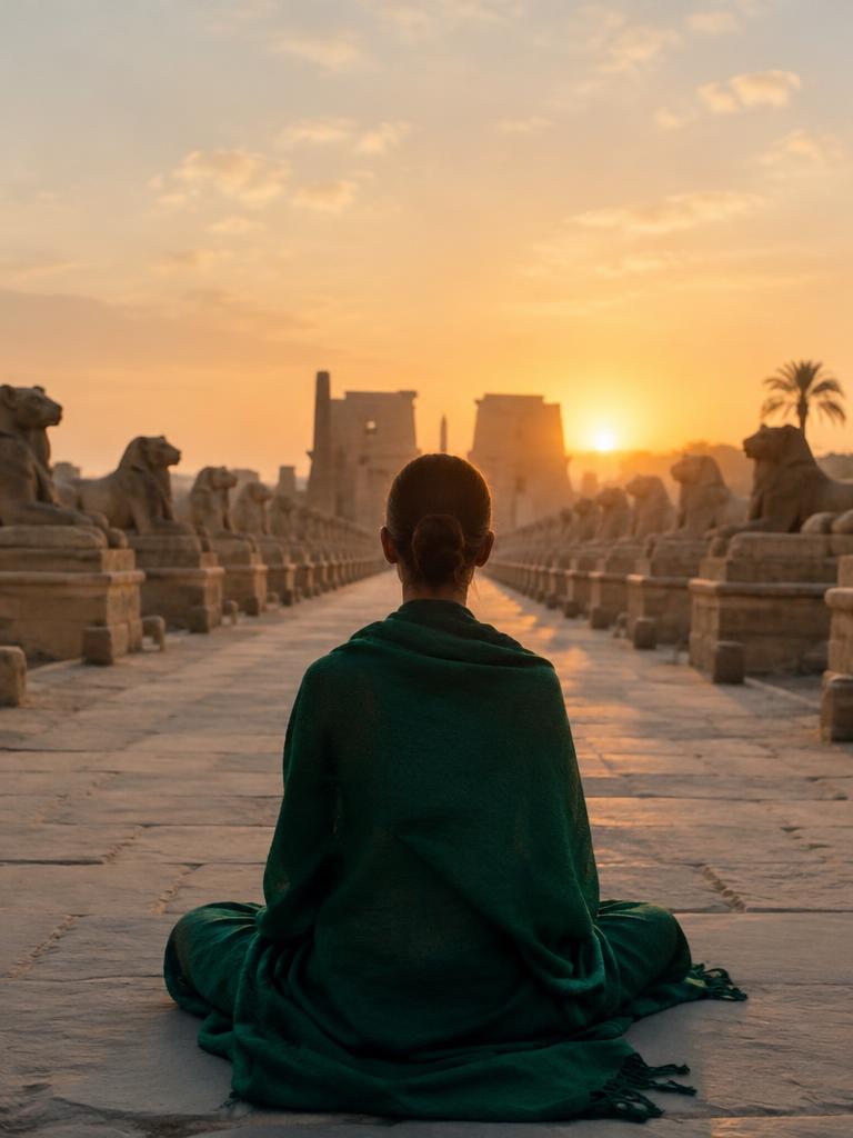 Meditating on the temple avenue at sunrise